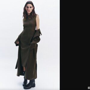 ZARA ZW COLLECTION WOMEN MUSHROOM WOOL MIDI DRESS SIZE M NWOT